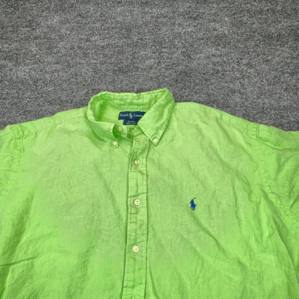 Vintage Polo Ralph Lauren Linen Shirt Mens XL Green Button Up Short Sleeve 90s